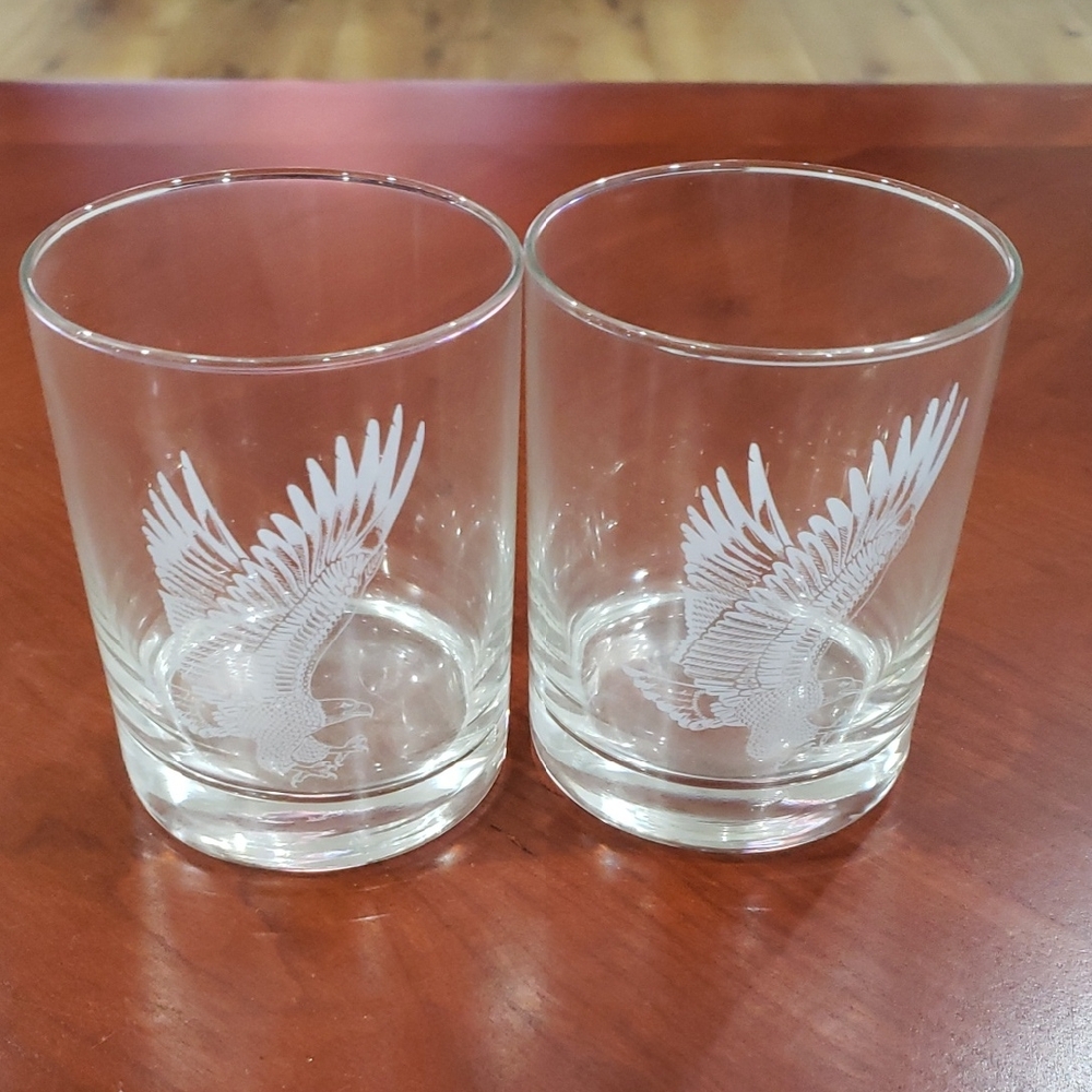 Eagle Etched Glass Tumbler Set. Vintage Winston Cup